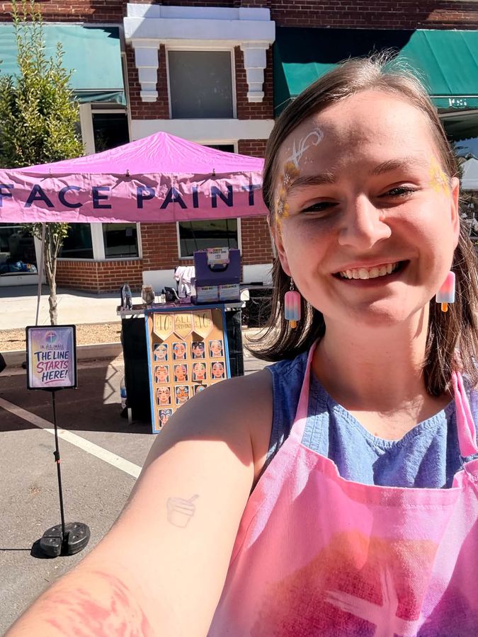Ashley Hattey at her In His Image face painting booth, Morristown TN face painter